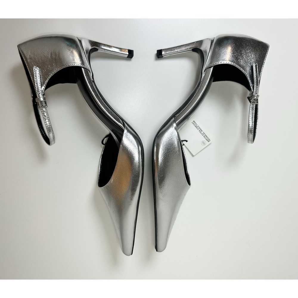 ZARA Women's Silver Metallic Pointed Toe Stiletto Heeled Pumps US 9 EU 40 NEW‎ - Picture 6 of 12